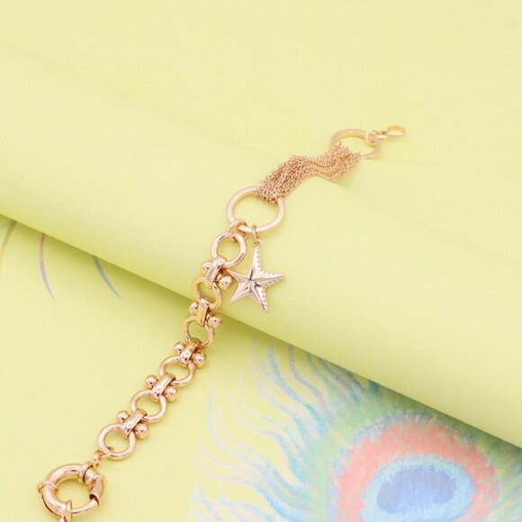 "Chic Rose Gold Charm Bracelet with Star Pendant, XPBL1005 - Picture 4 of 12